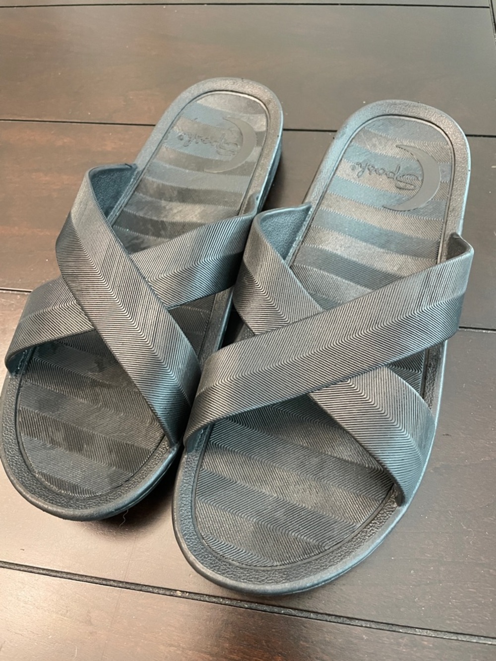 Sposh Black Cross-Strap Slide Sandals